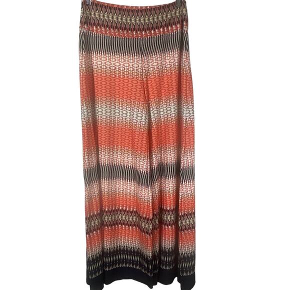 Coco Bianco Palazzo Pants Medium Orange Black Tan Geometric Print Wide Leg - Picture 1 of 9